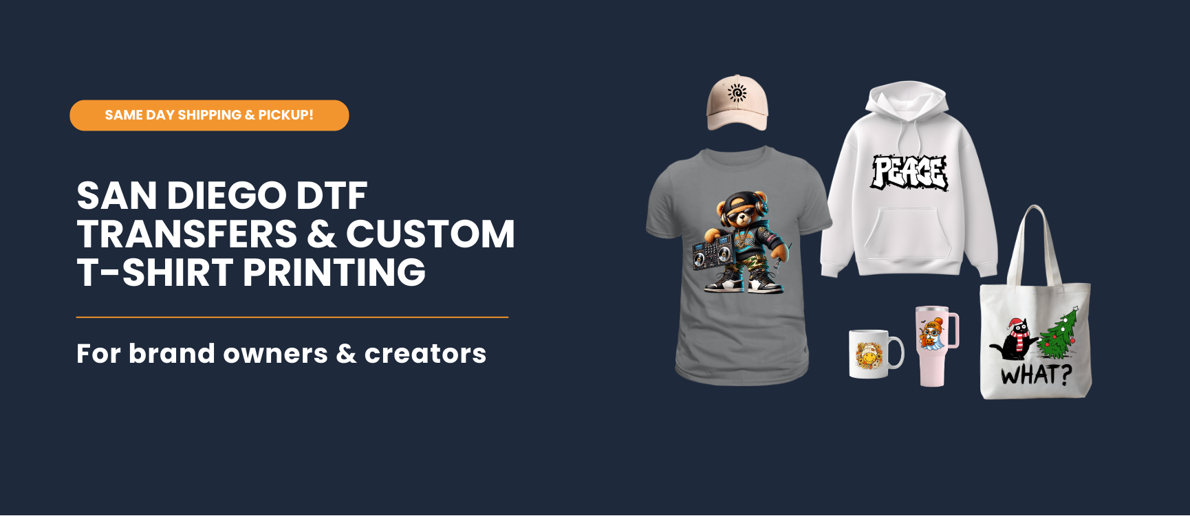 San Diego DTF Transfers and Custom T-Shirt, Hoodie, Sweatshirt, Tote Bag and Mug Printing